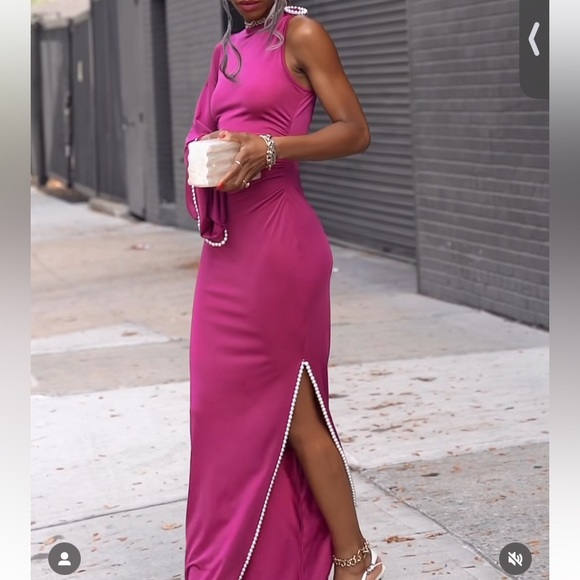 REVOLVE Khriya Pearl Trim Maxi Dress in Cranberry - Picture 6 of 6